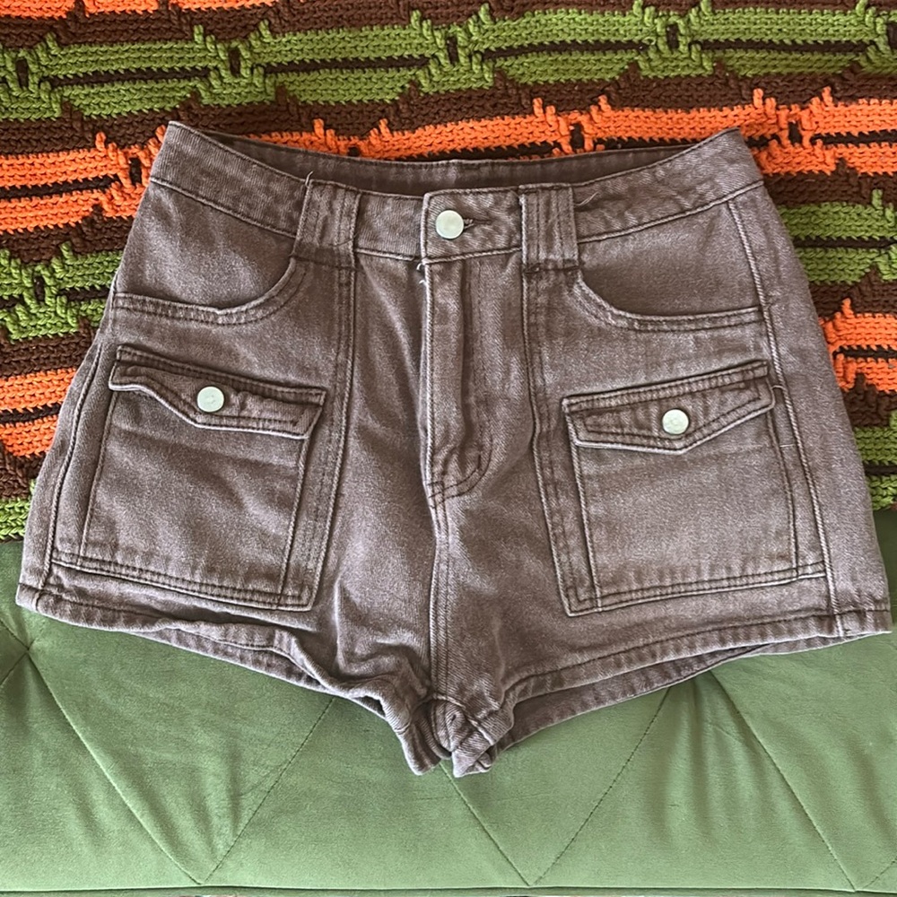 Brown High Waist Cargo Shorts